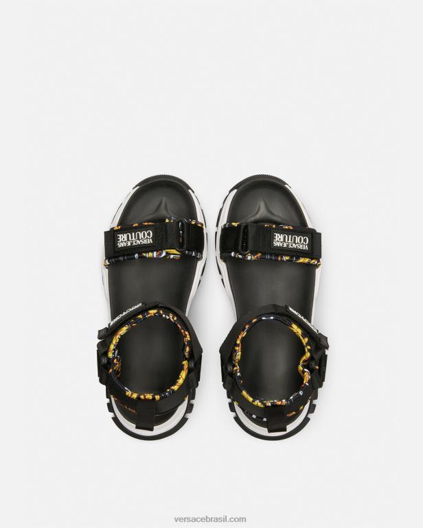 sapato P2TX2288 Versace sandálias grossas de caminhada ouro Preto mulheres