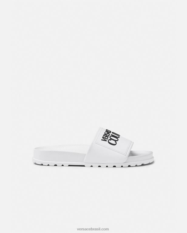 sapato P2TX2289 Versace slides de borracha com logotipo branco mulheres