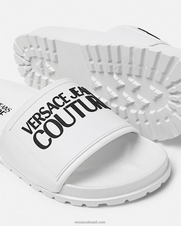 sapato P2TX2289 Versace slides de borracha com logotipo branco mulheres