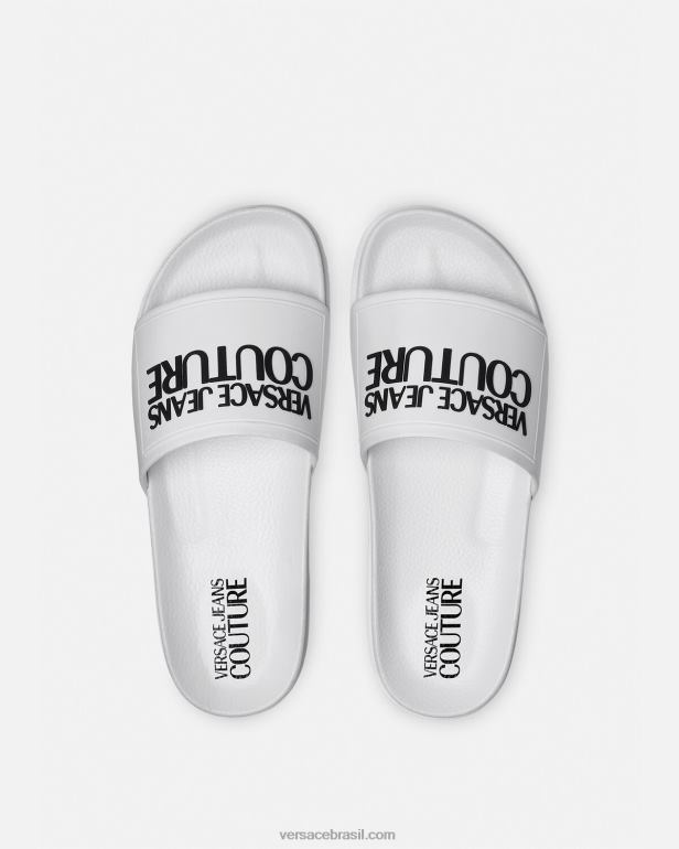 sapato P2TX2289 Versace slides de borracha com logotipo branco mulheres