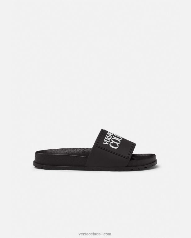 sapato P2TX2290 Versace slides de borracha com logotipo preto mulheres