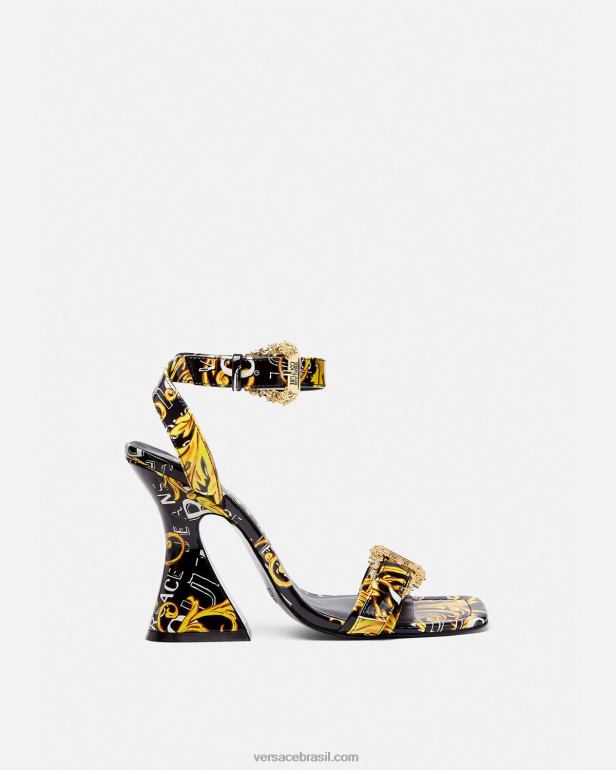 sapato P2TX2292 Versace sandália de alta costura com logo kirsten ouro Preto mulheres