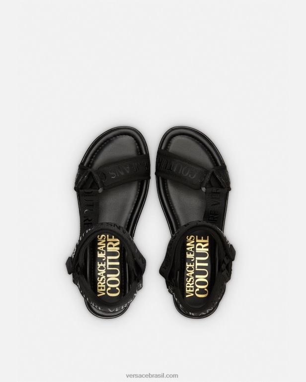 sapato P2TX2294 Versace sandália plataforma com logo mallory preto mulheres