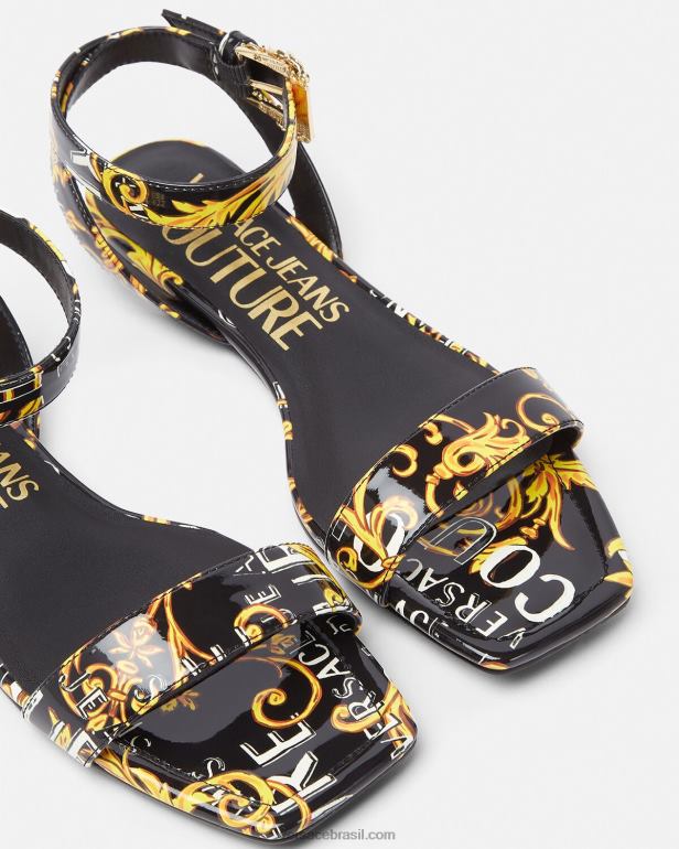 sapato P2TX2299 Versace sandália milie pop couture ouro Preto mulheres