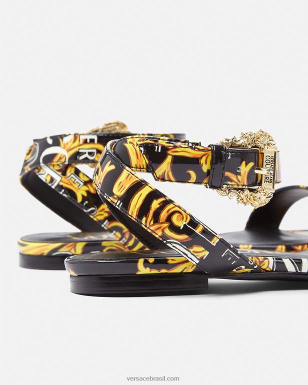 sapato P2TX2299 Versace sandália milie pop couture ouro Preto mulheres
