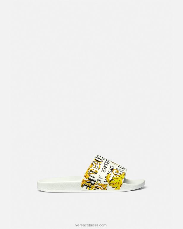 sapato P2TX2309 Versace slides de alta costura com logotipo shelly ouro e branco mulheres