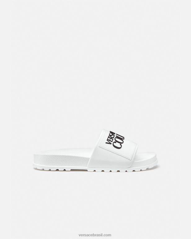 sapato P2TX2312 Versace slides de borracha com logotipo branco mulheres