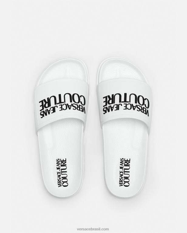 sapato P2TX2312 Versace slides de borracha com logotipo branco mulheres