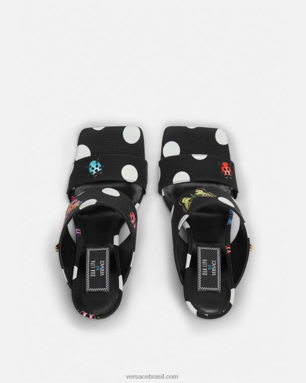 sapato P2TX431 Versace mules de salto alto em lona com borboletas imprimir mulheres