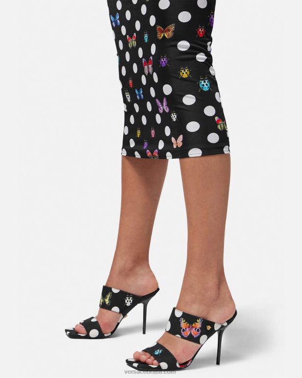 sapato P2TX431 Versace mules de salto alto em lona com borboletas imprimir mulheres