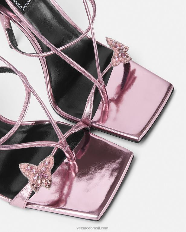sapato P2TX434 Versace sandálias metálicas com borboletas de cristal rosa mulheres