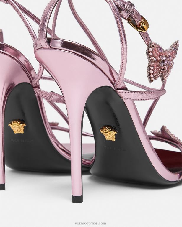 sapato P2TX434 Versace sandálias metálicas com borboletas de cristal rosa mulheres