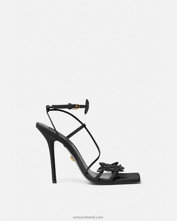 sapato P2TX436 Versace sandálias de cetim com borboletas de cristal preto mulheres