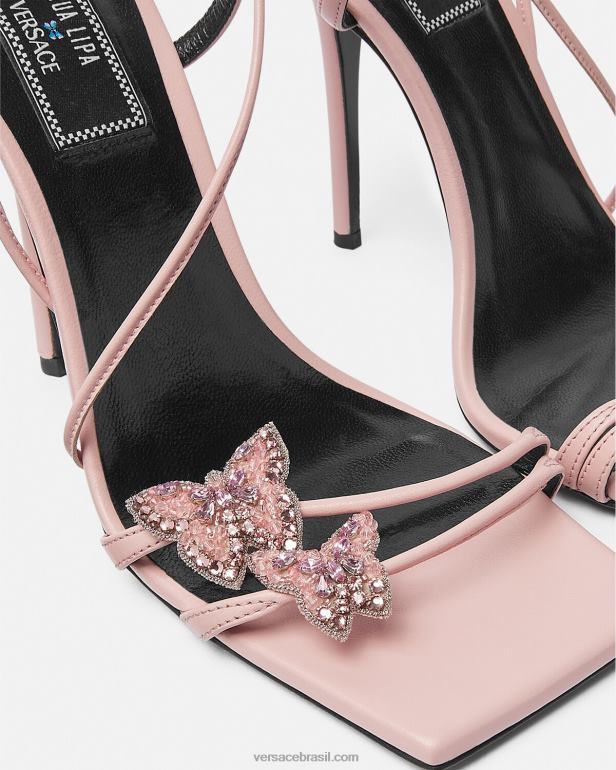 sapato P2TX437 Versace sandálias de cetim com borboletas de cristal rosa mulheres