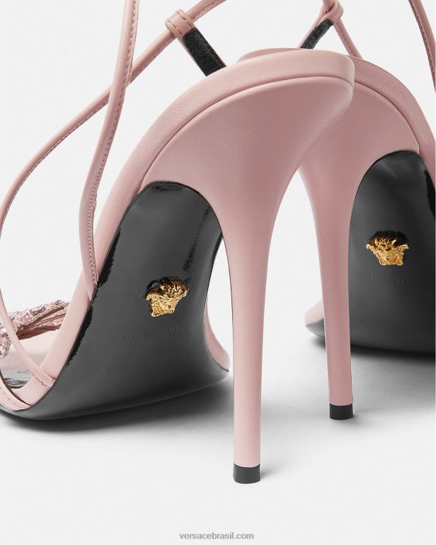 sapato P2TX437 Versace sandálias de cetim com borboletas de cristal rosa mulheres