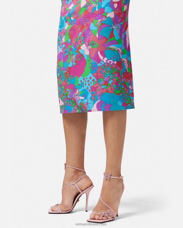 sapato P2TX437 Versace sandálias de cetim com borboletas de cristal rosa mulheres