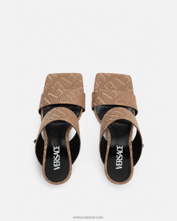 sapato P2TX439 Versace mules de salto alto allover marrom mulheres