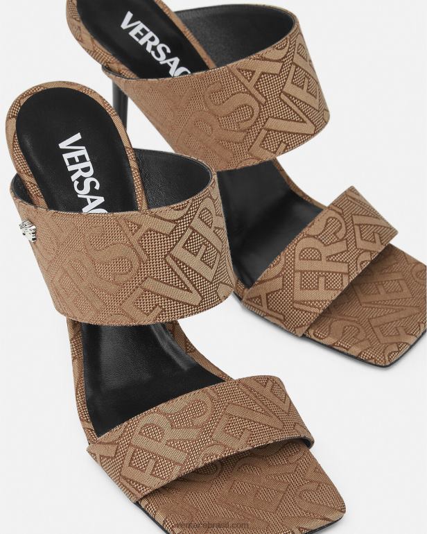 sapato P2TX439 Versace mules de salto alto allover marrom mulheres