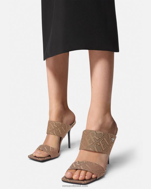 sapato P2TX439 Versace mules de salto alto allover marrom mulheres