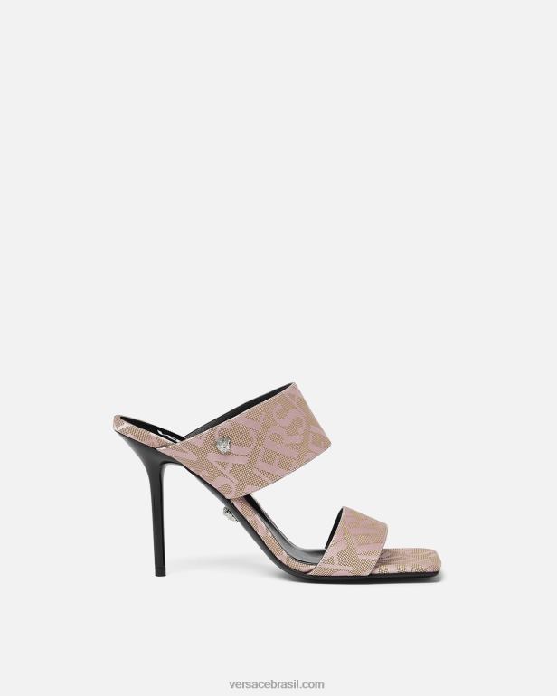 sapato P2TX440 Versace mules de salto alto allover rosa mulheres