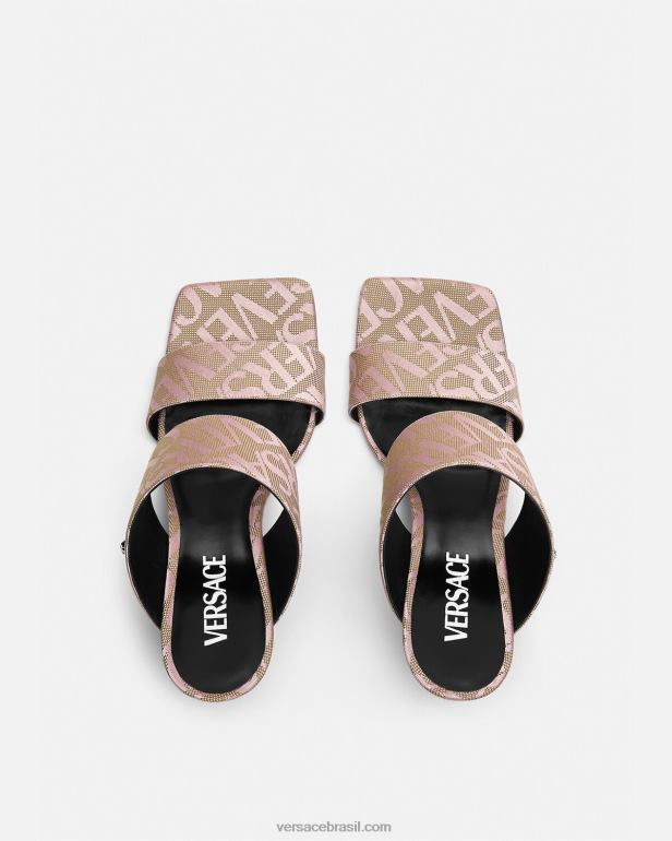 sapato P2TX440 Versace mules de salto alto allover rosa mulheres