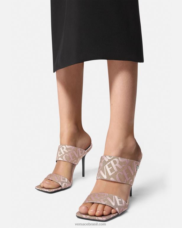 sapato P2TX440 Versace mules de salto alto allover rosa mulheres