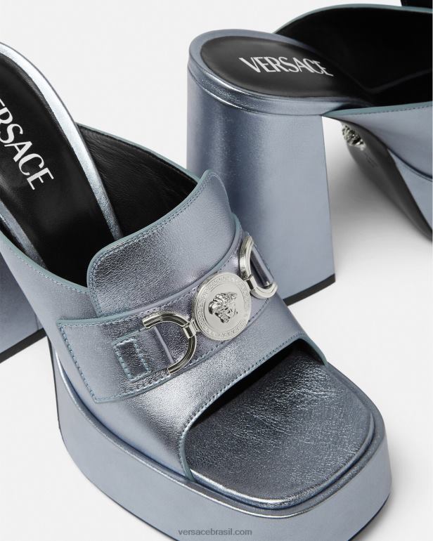 sapato P2TX443 Versace mule plataforma medusa \'95 azul claro mulheres