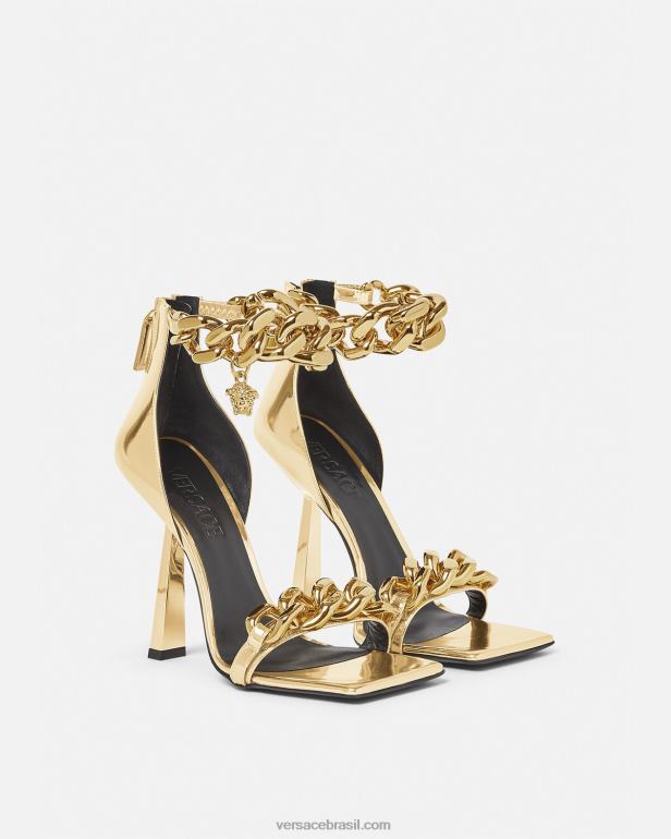 sapato P2TX447 Versace sandália medusa com corrente metálica ouro mulheres