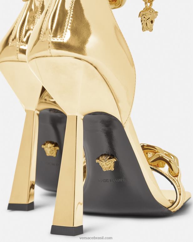 sapato P2TX447 Versace sandália medusa com corrente metálica ouro mulheres