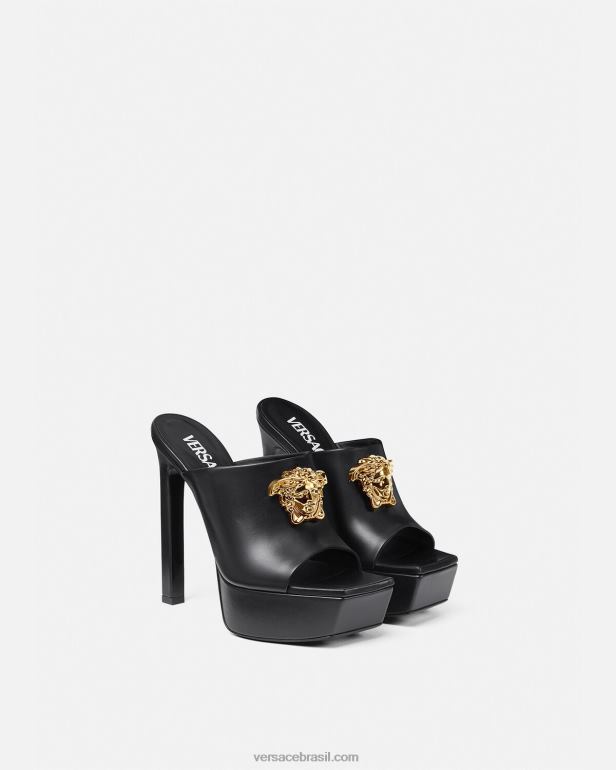 sapato P2TX448 Versace mule plataforma la medusa preto mulheres