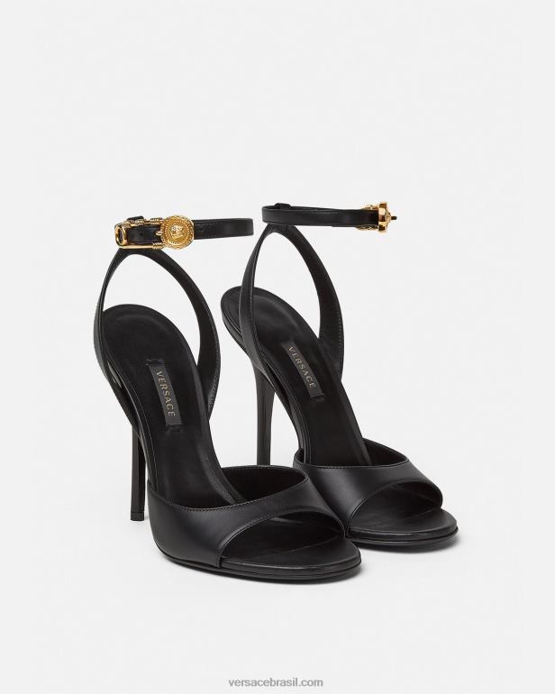 sapato P2TX449 Versace sandálias de salto alto com alfinete de segurança preto mulheres