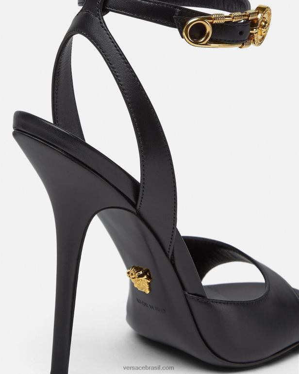 sapato P2TX449 Versace sandálias de salto alto com alfinete de segurança preto mulheres