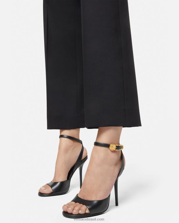 sapato P2TX449 Versace sandálias de salto alto com alfinete de segurança preto mulheres