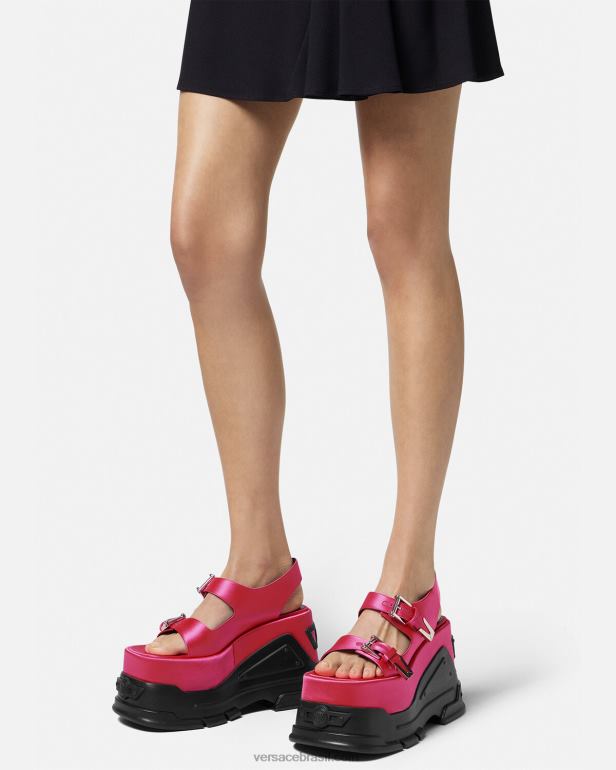 sapato P2TX460 Versace sandália plataforma hino medusa fúcsia mulheres