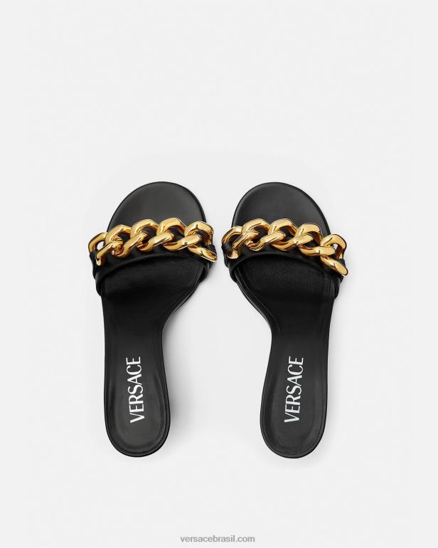sapato P2TX461 Versace sandálias de salto médio com corrente preto mulheres