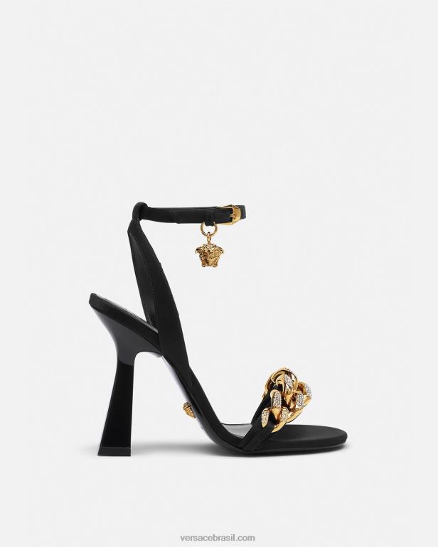 sapato P2TX463 Versace sandália de salto alto com corrente medusa preto mulheres