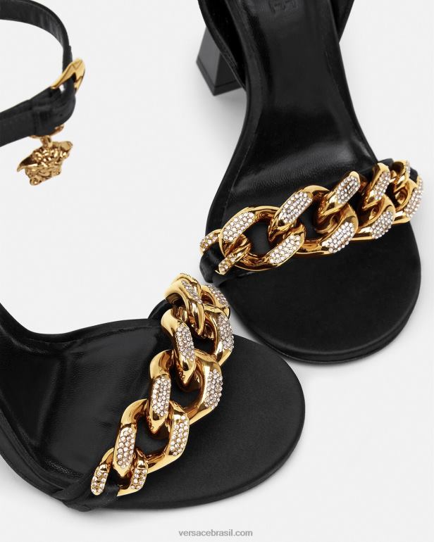 sapato P2TX463 Versace sandália de salto alto com corrente medusa preto mulheres