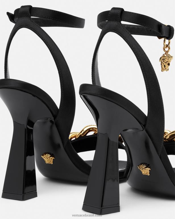 sapato P2TX463 Versace sandália de salto alto com corrente medusa preto mulheres