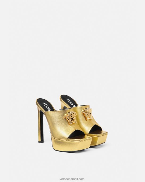 sapato P2TX466 Versace mule plataforma la medusa ouro mulheres