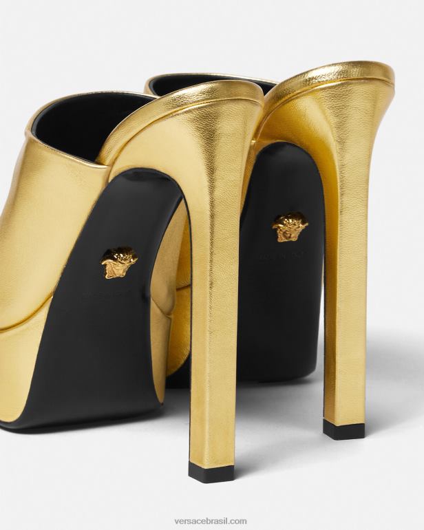 sapato P2TX466 Versace mule plataforma la medusa ouro mulheres