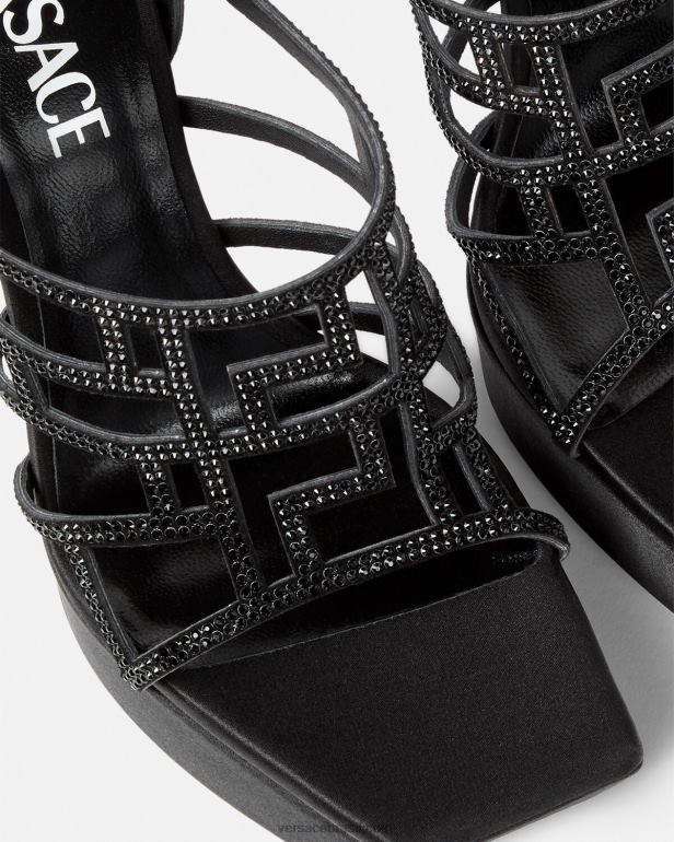 sapato P2TX467 Versace sandália de cristal greca maze preto mulheres