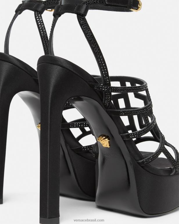 sapato P2TX467 Versace sandália de cristal greca maze preto mulheres