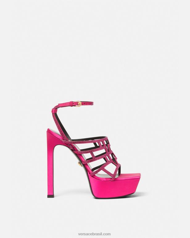 sapato P2TX468 Versace sandália de cristal greca maze rosa mulheres