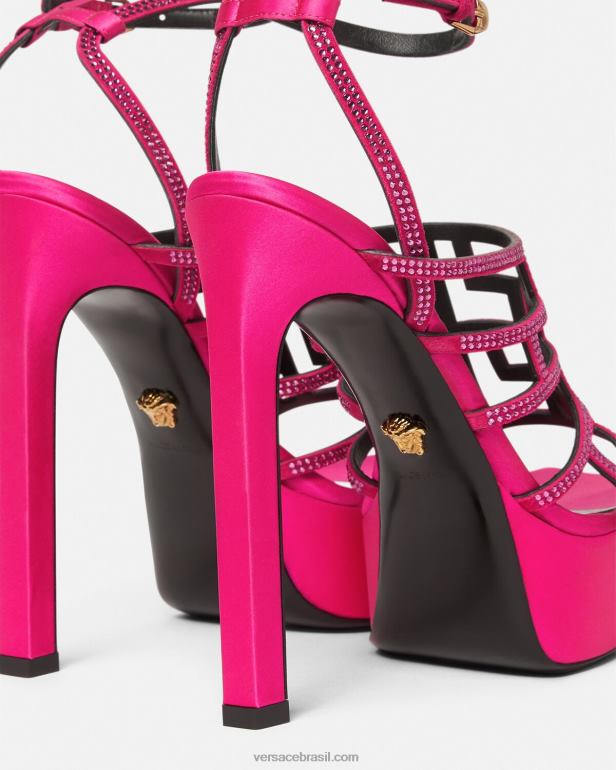 sapato P2TX468 Versace sandália de cristal greca maze rosa mulheres