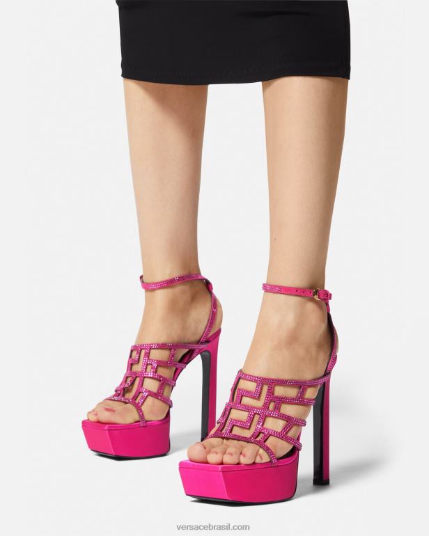 sapato P2TX468 Versace sandália de cristal greca maze rosa mulheres