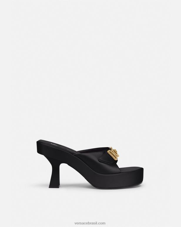 sapato P2TX469 Versace medusa biggie mule de cristal preto mulheres