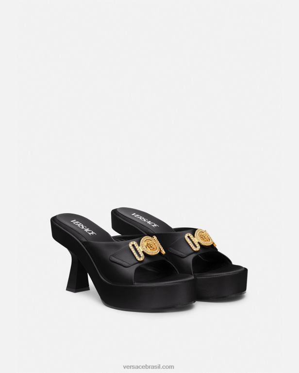 sapato P2TX469 Versace medusa biggie mule de cristal preto mulheres