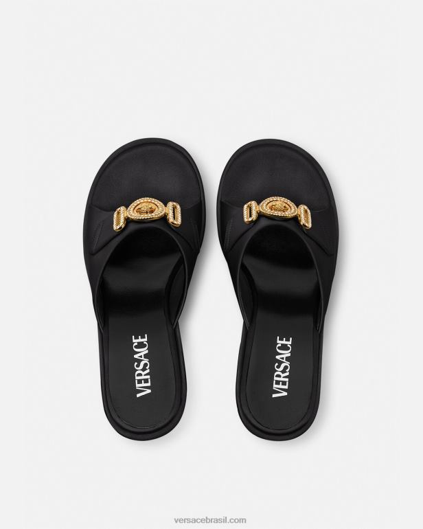 sapato P2TX469 Versace medusa biggie mule de cristal preto mulheres