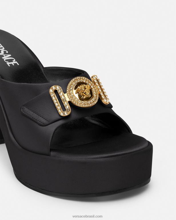 sapato P2TX469 Versace medusa biggie mule de cristal preto mulheres