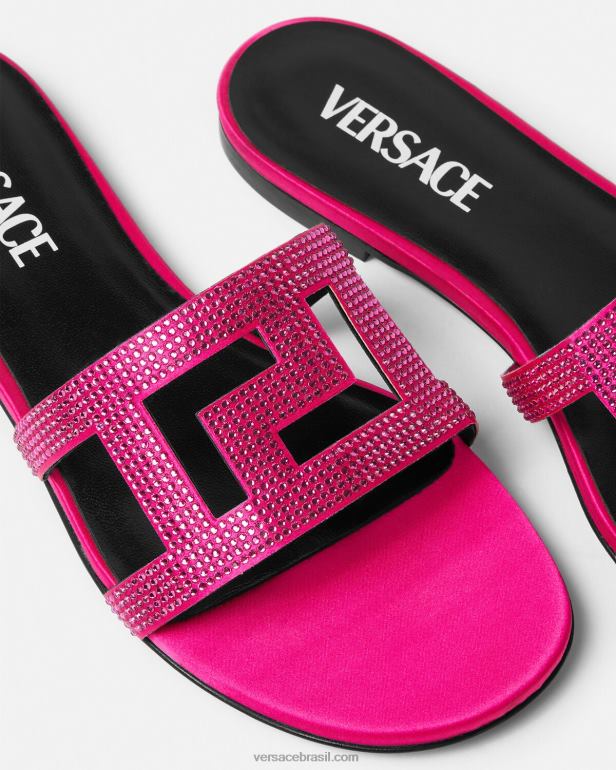 sapato P2TX471 Versace sandália rasteira de cristal greca maze rosa mulheres